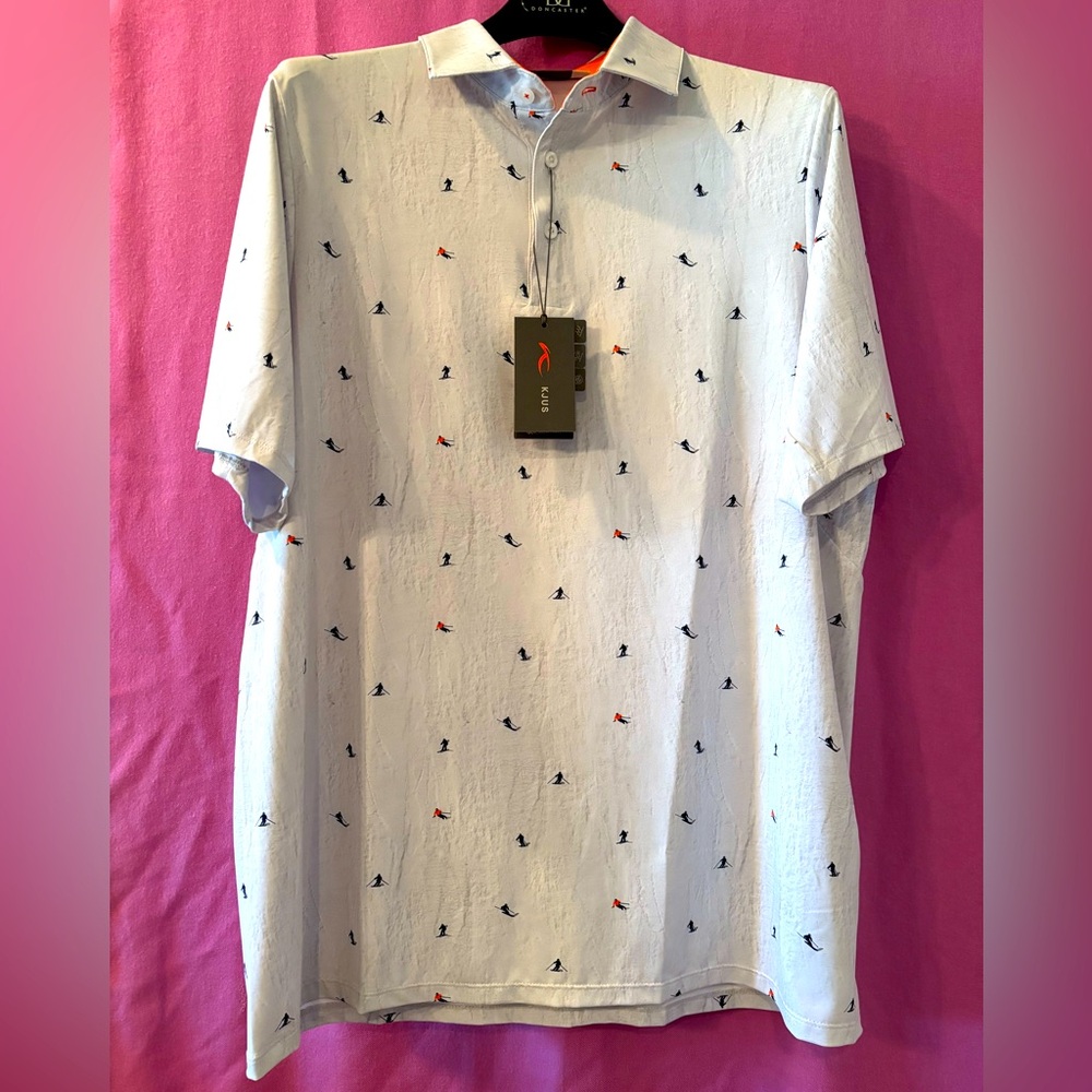 KJUS Men's Golf White Patterned Polo Shirt NWT Size 52